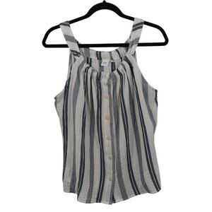 L Gap White Blue Striped Muslin Gauze Button Down Tank Top Shirt NWT Size MP